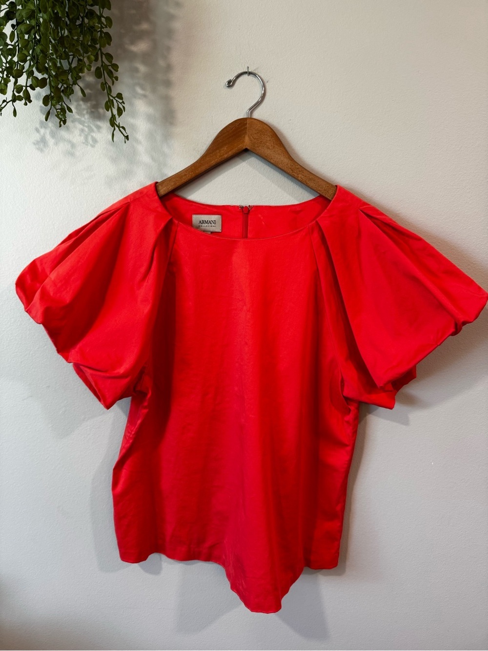 Armani Collezioni Vibrant Burnt Orange Puff-Sleeve Blouse Size 12